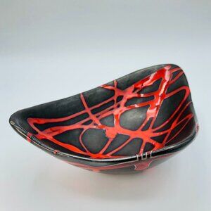 Artisan Pottery Free Form Console Bowl Red Slip Trailing Glaze 70s Home Decor